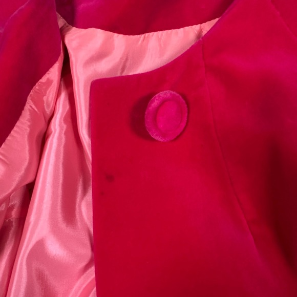 Vintage 60s retro Sport Ease Fashions Hot Pink Velvet Bow Neck swing coat 50s - Picture 8 of 13